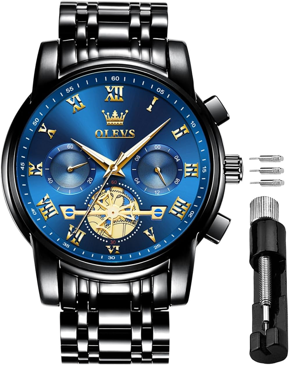 Men'S Waterproof Watches Stainless Steel Waterproof Chronograph Wrist Watches Luxury Dress White Luminous Big Face Analog Quartz Male Watches