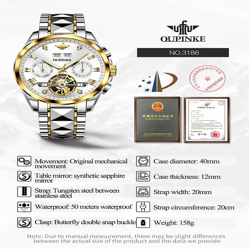 Luxury Diamond Skeleton Automatic Watches for Men - Self Winding, Sapphire Crystal, Tungsten Steel Band, Luminous, Waterproof - Perfect Gifts for Men