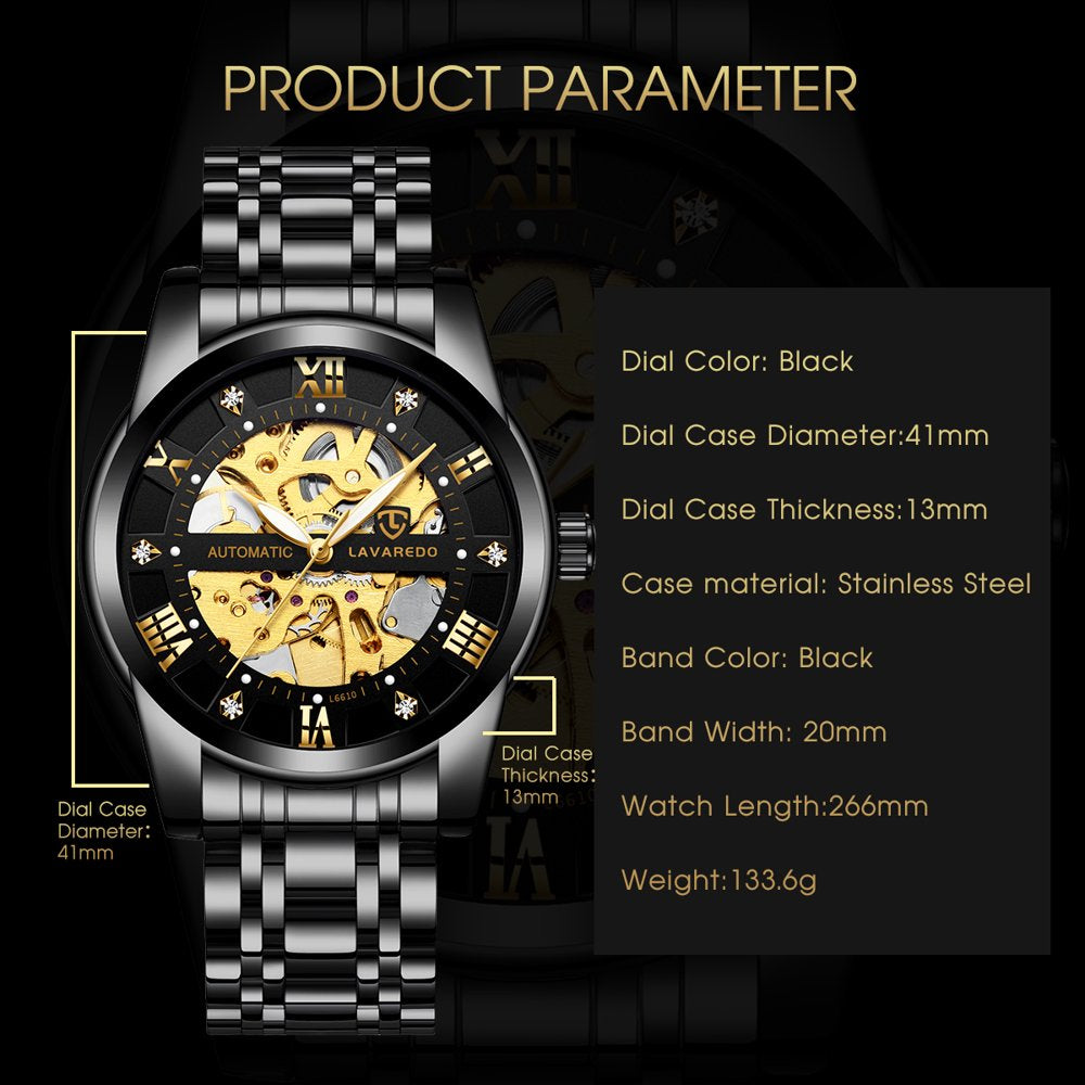 "Stylish Men's Automatic Mechanical Watch with Diamond Dial, Stainless Steel Band - Perfect Business Gift for Men"