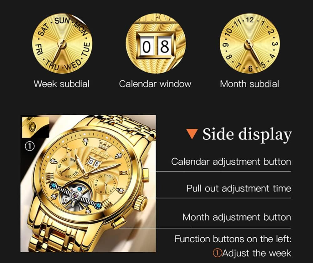 Men'S  Men'S Gold Automatic Watches Tourbillon Mechanical Luxury Dress Multi