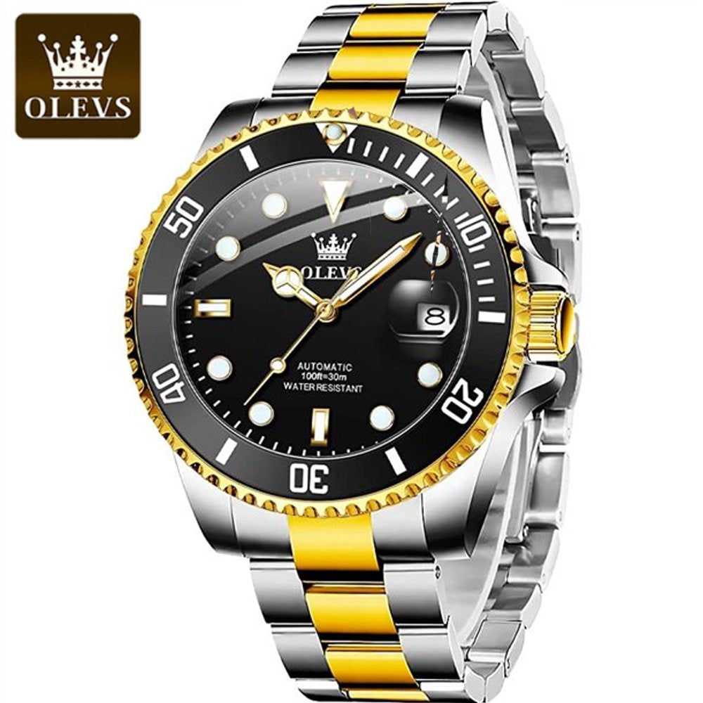 Automatic Men'S Watch Automatic Winding Watch Waterproof Mechanical Date Two Tone Stainless Steel Fashion Casual Watch