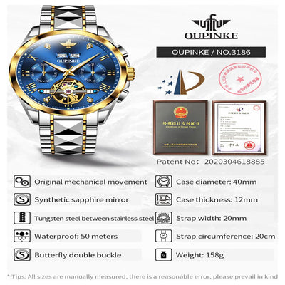 Luxury Diamond Skeleton Automatic Watch for Men - Self Winding, Sapphire Crystal, Tungsten Steel Band, Luminous, Waterproof - Perfect Gift!