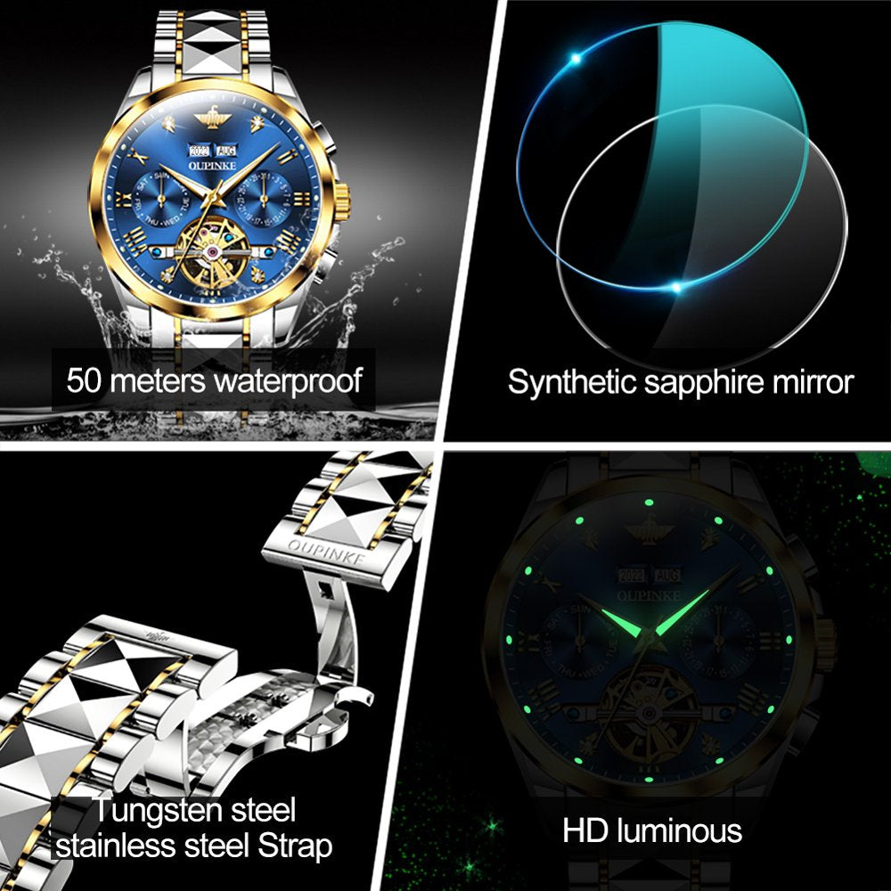 Luxury Diamond Skeleton Automatic Watch for Men - Self Winding, Sapphire Crystal, Tungsten Steel Band, Luminous, Waterproof - Perfect Gift!