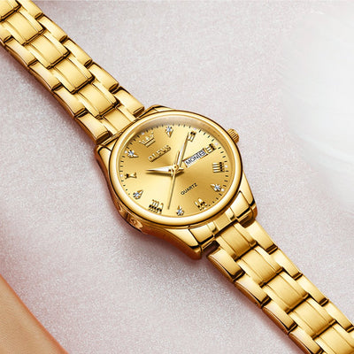 Gold Watches for Women, Luxury Diamond Quartz Analog Ladies Wristwatch with Date Stainless Steel Luminous Dress Jewelry Watch, Gifts for Women, Female Wristwatch