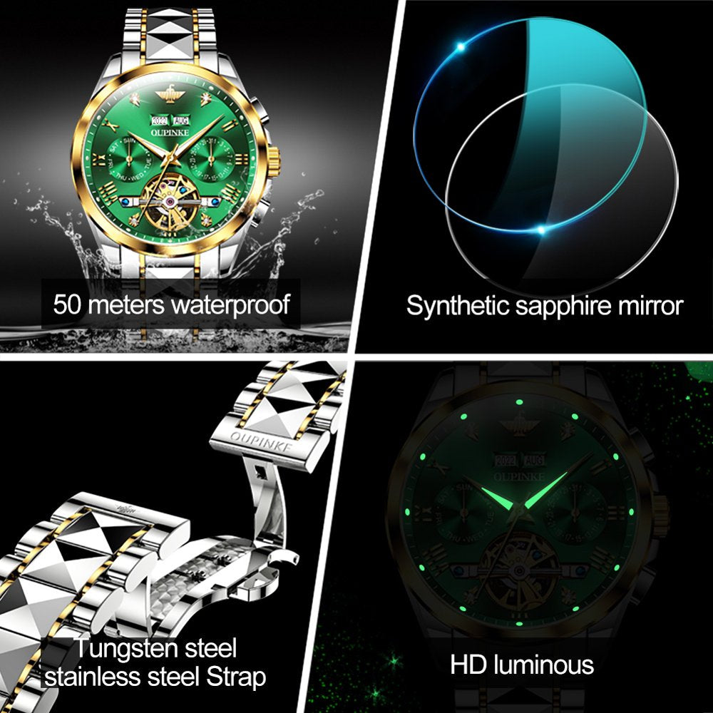 Luxury Diamond Skeleton Automatic Watch for Men: Self-Winding, Sapphire Crystal, Tungsten Steel Band, Waterproof - Perfect Gift!