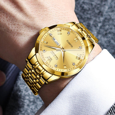 Luxury Diamond Gold Watch for Men: Stylish, Waterproof, and Luminous - Perfect Gift for the Modern Gentleman