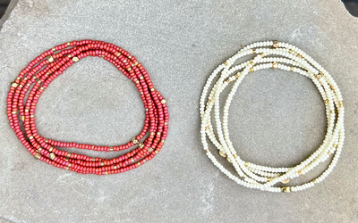 Double-Up 2-Piece Brick Red & Gold-Sprinkled Beaded Bracelet
