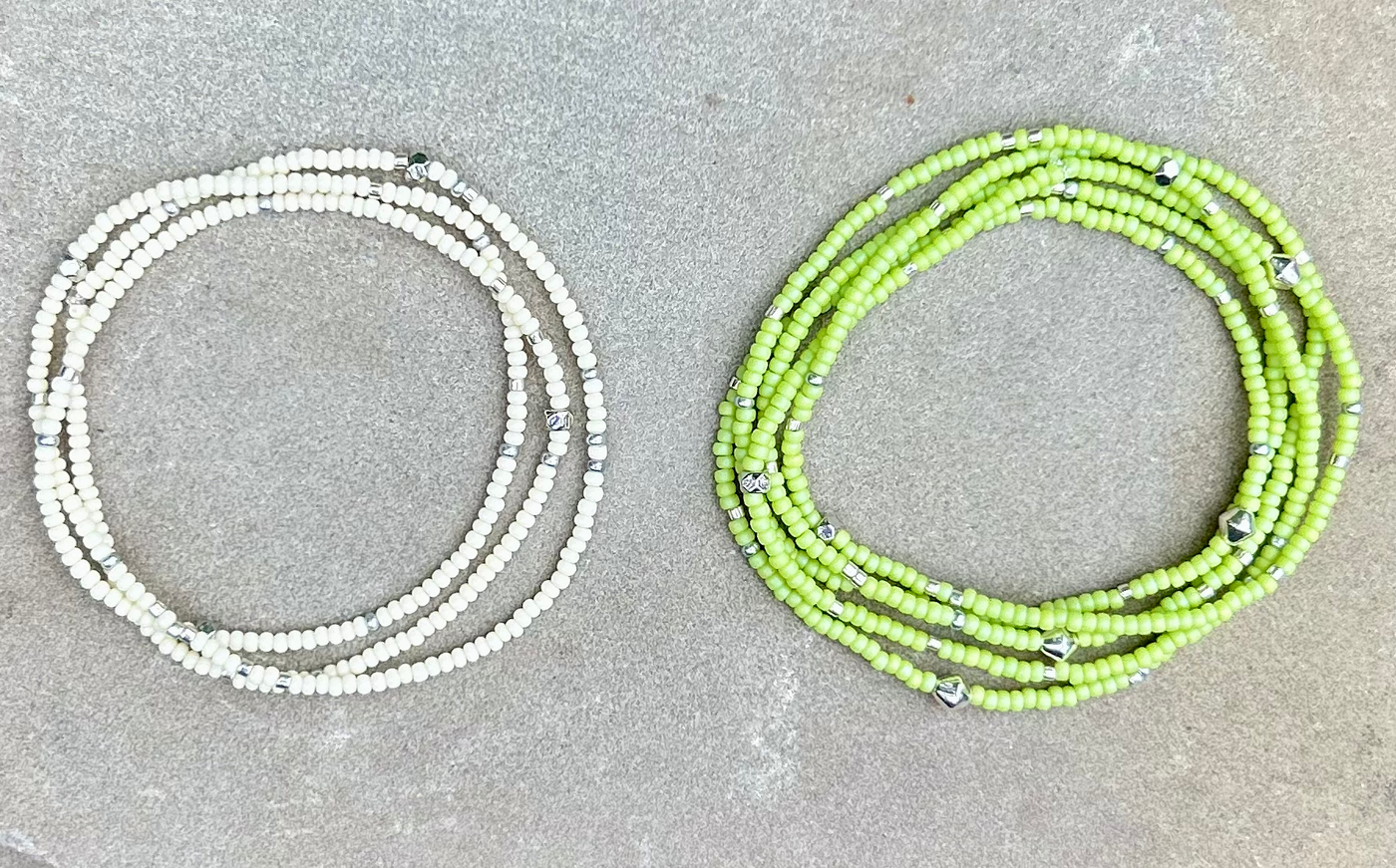Double-Up 2-Piece Chartreuse & White Silver-Sprinkled Beaded Wrap