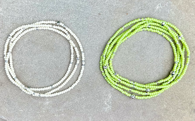 Double-Up 2-Piece Chartreuse & White Silver-Sprinkled Beaded Wrap