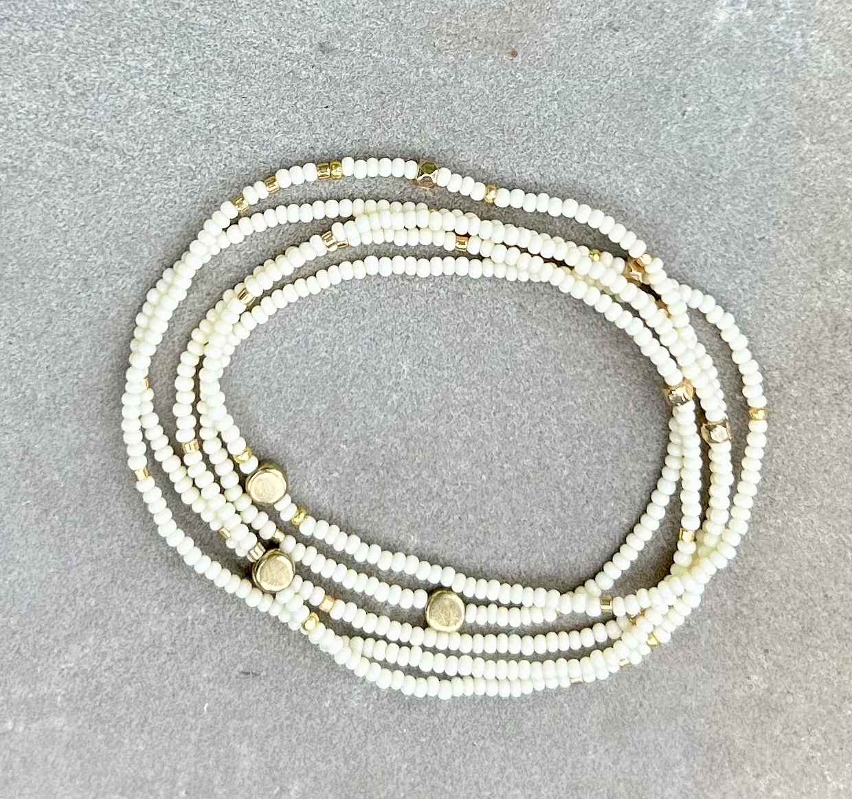 Creamy White Gold-Sprinkled Beaded 5-Wrap Boho Bracelet