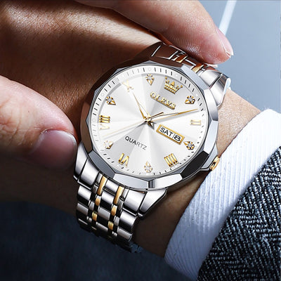 Diamond Watch for Men Luxury Business Quartz Stainless Steel Date Watch Luminous Waterproof Reloj Para Hombre, Gifts for Men, Adult Male Wristwatch