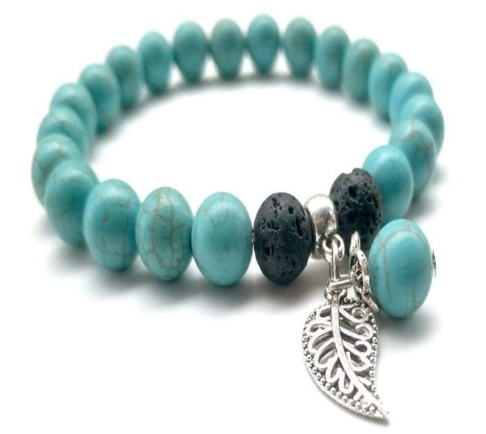 Turquoise Lava Stone Feather Charm Essential Oil Bracelet